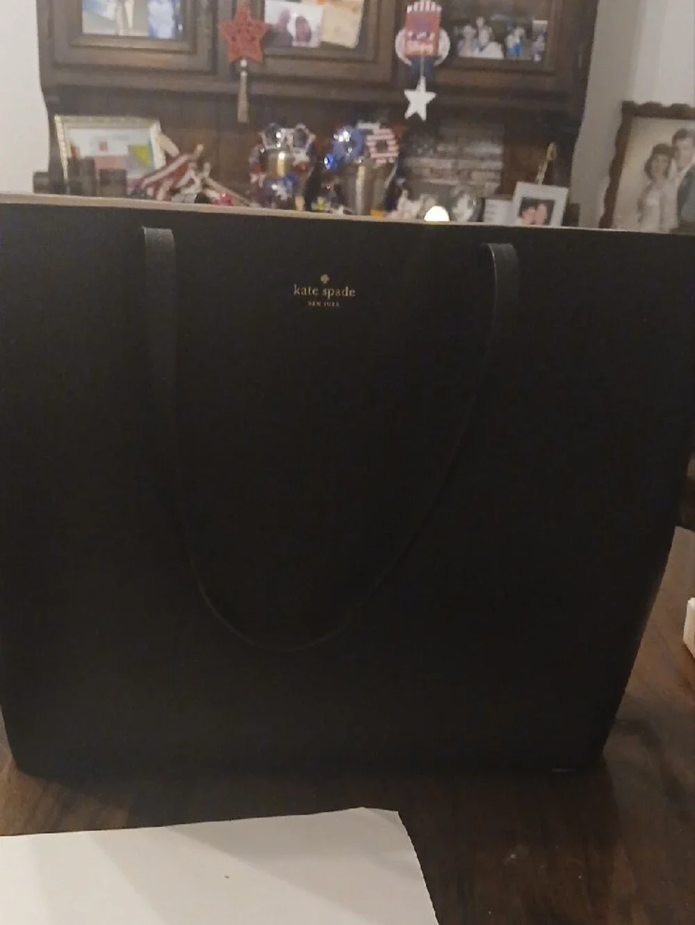 kate spade Black Leather Tote with Gold Logo